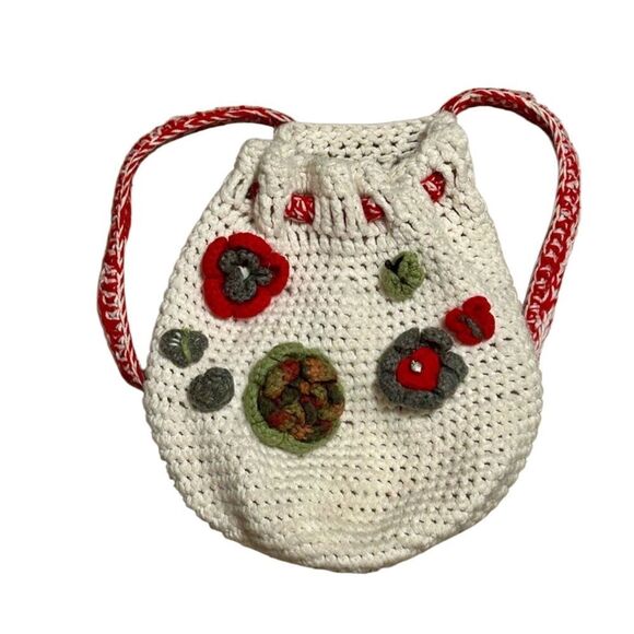 Crochet backpack Vintage Floral Applique Rosettes cream multicolor farm boho main image 8